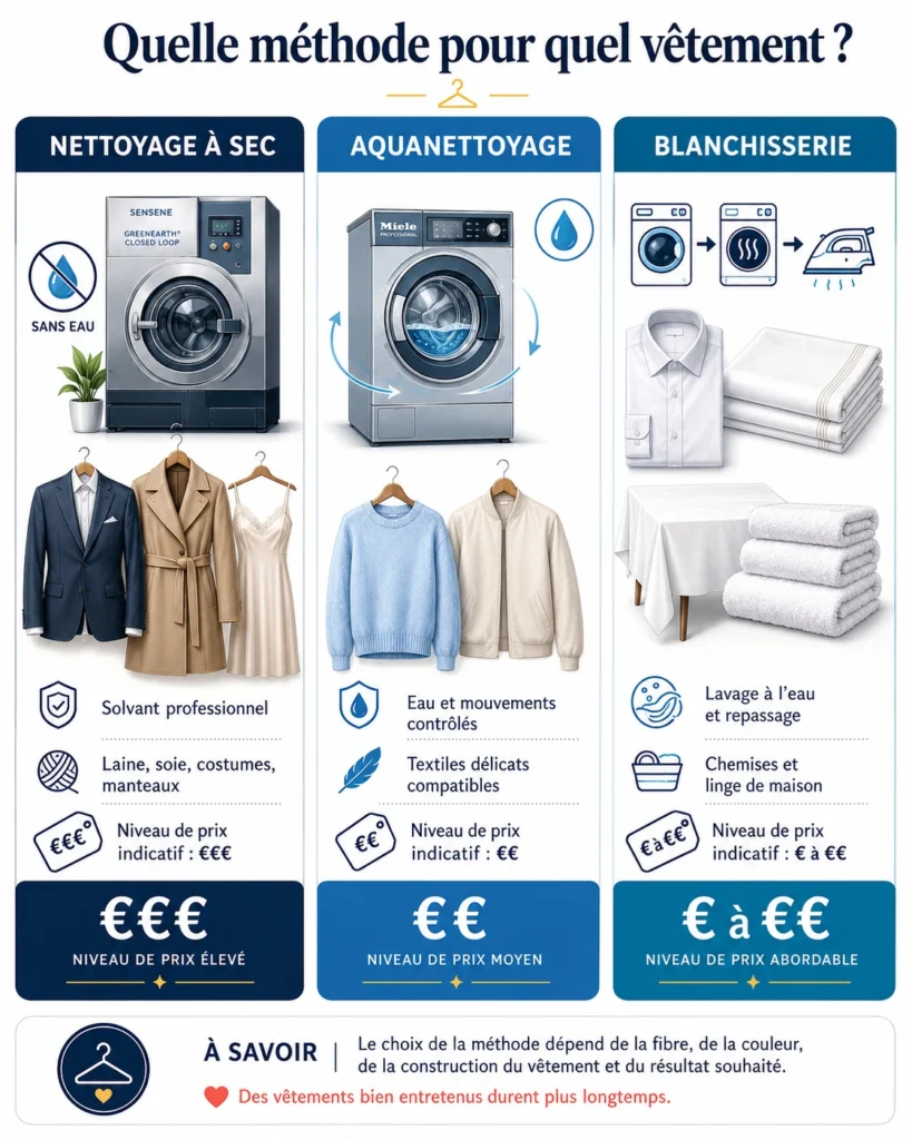  Comparatif du nettoyage à sec, de l’aquanettoyage et de la blanchisserie selon les textiles traités.